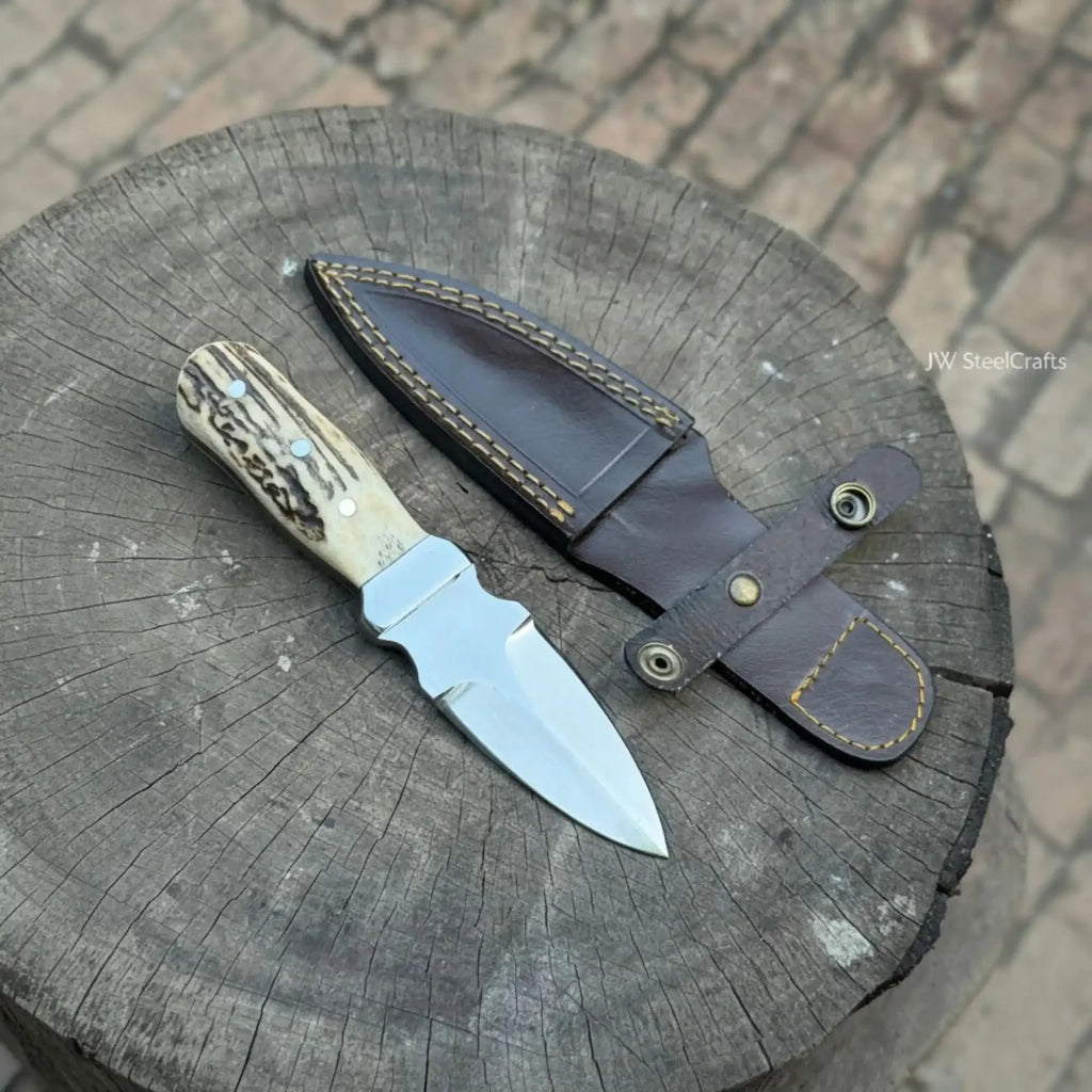 Handmade Dagger Knife with Stag Antler Handle | Full Tang Fixed Blade
