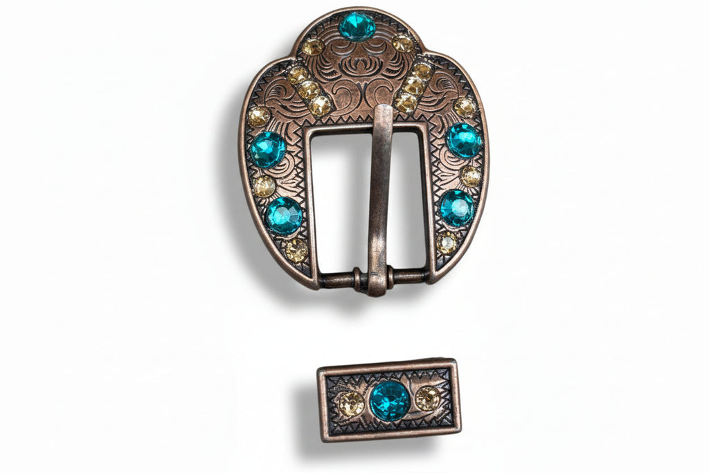 Copper Teal - Champagne Crystal Conchos | Sizes 1"- 3" | Buckles | Saddle Set | Leather Rosettes | Slide — view 9