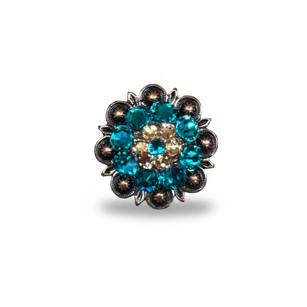 Copper Teal - Champagne Crystal Conchos | Sizes 1"- 3" | Buckles | Saddle Set | Leather Rosettes | Slide — view 4