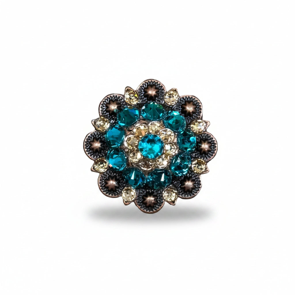 Copper Teal - Champagne Crystal Conchos | Sizes 1"- 3" | Buckles | Saddle Set | Leather Rosettes | Slide — view 2