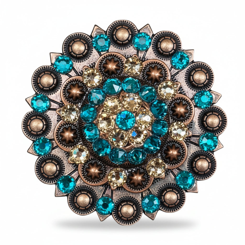 Copper Teal - Champagne Crystal Conchos | Sizes 1"- 3" | Buckles | Saddle Set | Leather Rosettes | Slide — view 6