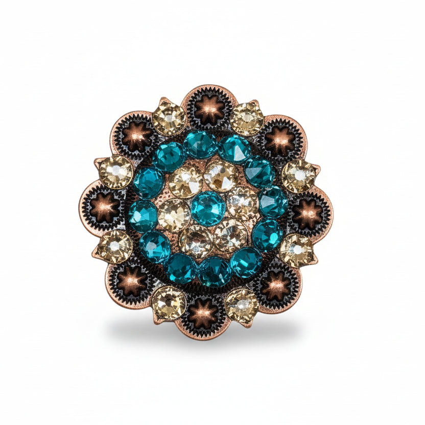 Copper Teal - Champagne Crystal Conchos | Sizes 1"- 3" | Buckles | Saddle Set | Leather Rosettes | Slide — view 5