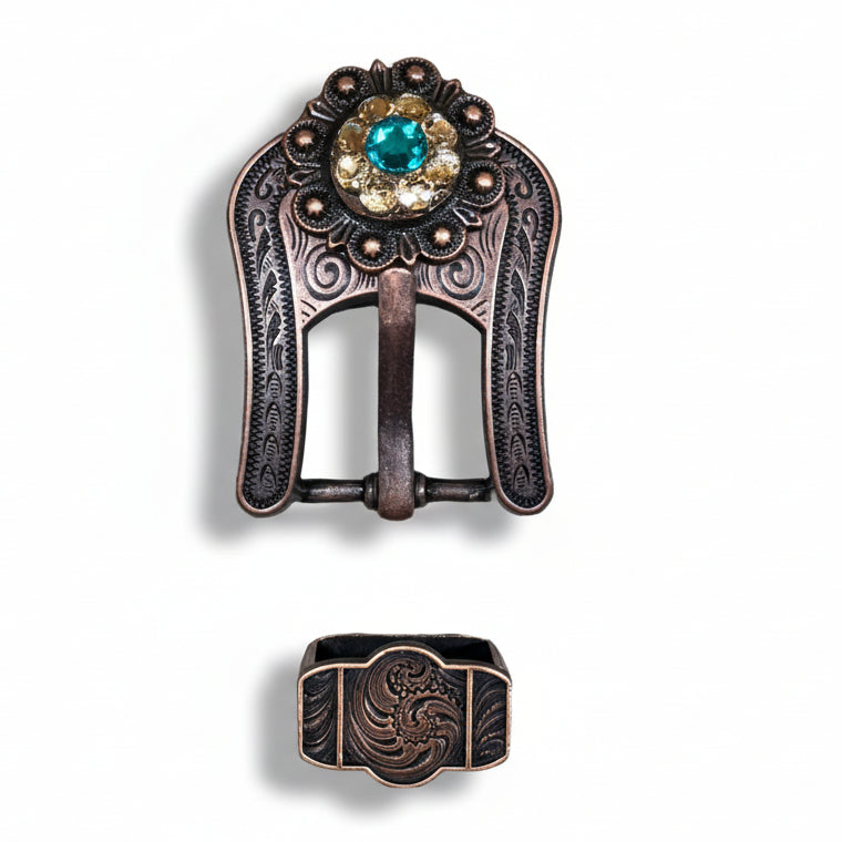 Copper Teal - Champagne Crystal Conchos | Sizes 1"- 3" | Buckles | Saddle Set | Leather Rosettes | Slide — view 7