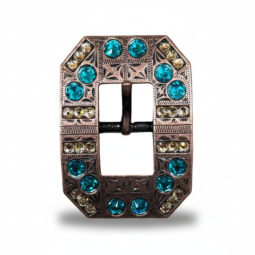 Copper Teal - Champagne Crystal Conchos | Sizes 1"- 3" | Buckles | Saddle Set | Leather Rosettes | Slide — view 8