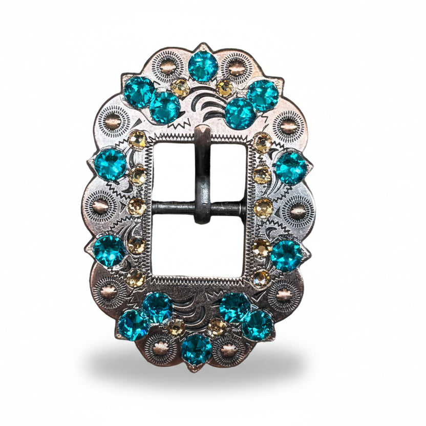 Copper Teal - Champagne Crystal Conchos | Sizes 1"- 3" | Buckles | Saddle Set | Leather Rosettes | Slide — view 10
