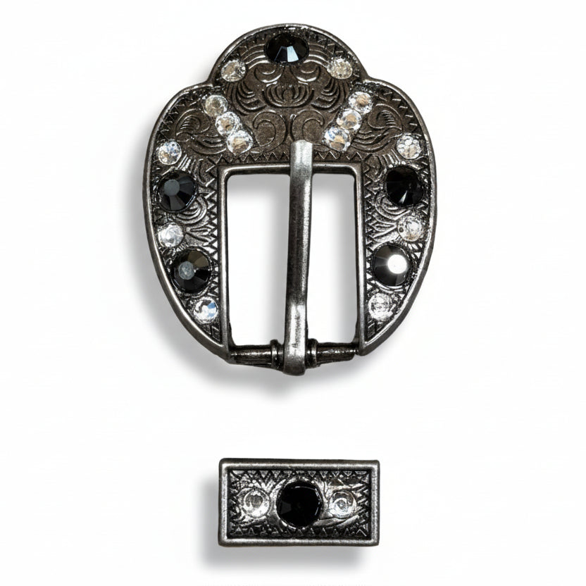 Antique Silver Jet - Clear Crystal Conchos | Sizes 1"- 3" | Buckles | Saddle Set | Leather Rosettes | Slide — view 9
