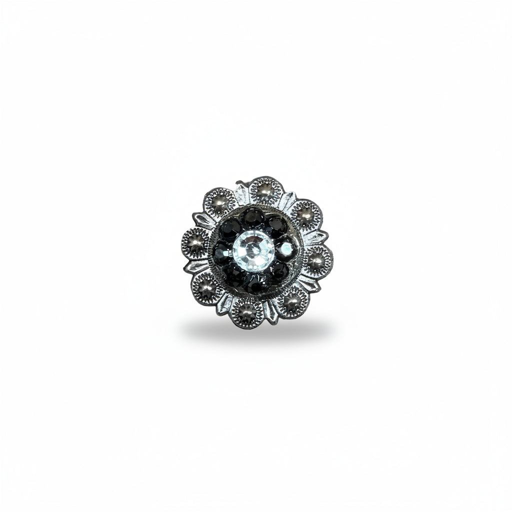 Antique Silver Jet - Clear Crystal Conchos | Sizes 1"- 3" | Buckles | Saddle Set | Leather Rosettes | Slide — view 3