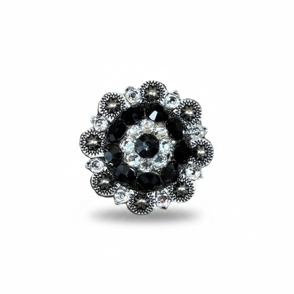 Antique Silver Jet - Clear Crystal Conchos | Sizes 1"- 3" | Buckles | Saddle Set | Leather Rosettes | Slide — view 2
