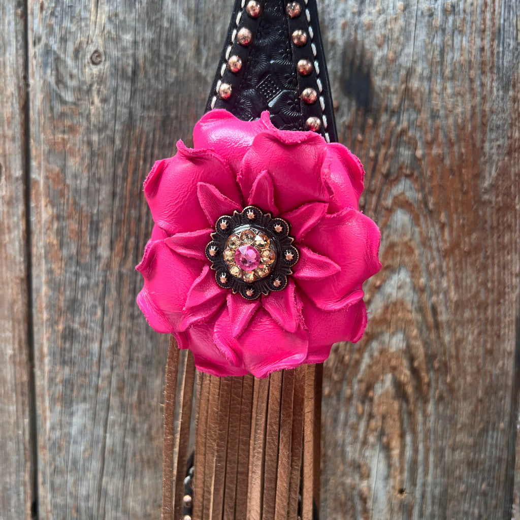 Dark Oil Honeycomb Copper Dot Copper Pink and Champagne Browband / Breastcollar Tack Set #BBBC614 — view 6