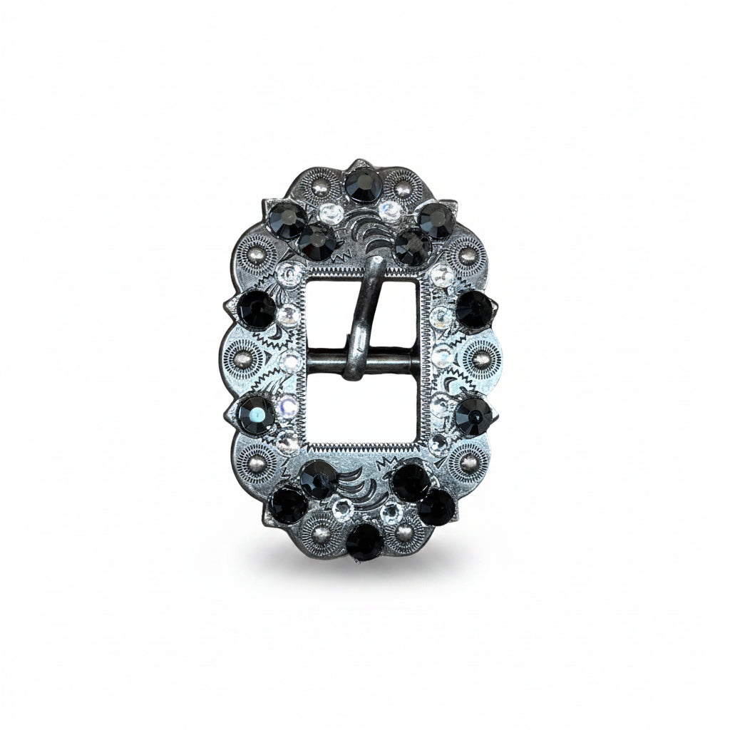 Antique Silver Jet - Clear Crystal Conchos | Sizes 1"- 3" | Buckles | Saddle Set | Leather Rosettes | Slide — view 10