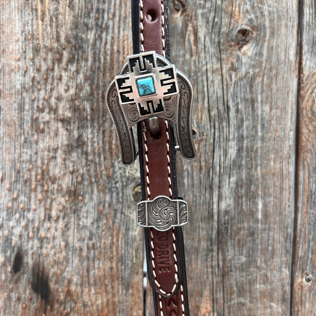 Medium Oil Turquoise Cross Browband/One Ear Headstall Breastcollar Tack Set BBBC1060 — view 5