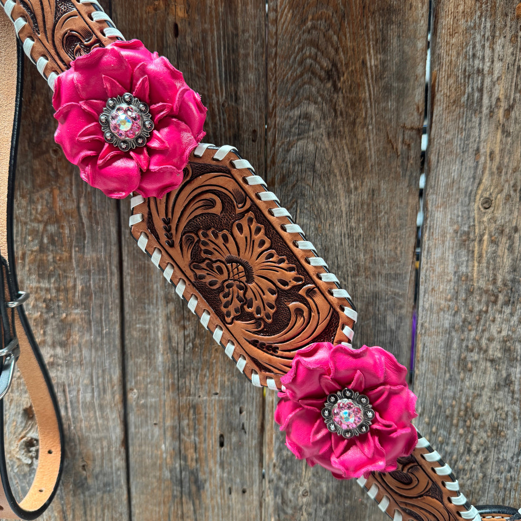 Light Oil Whipstitch Pink and White One Ear & Breastcollar Tack Set #OEBC437 — view 11