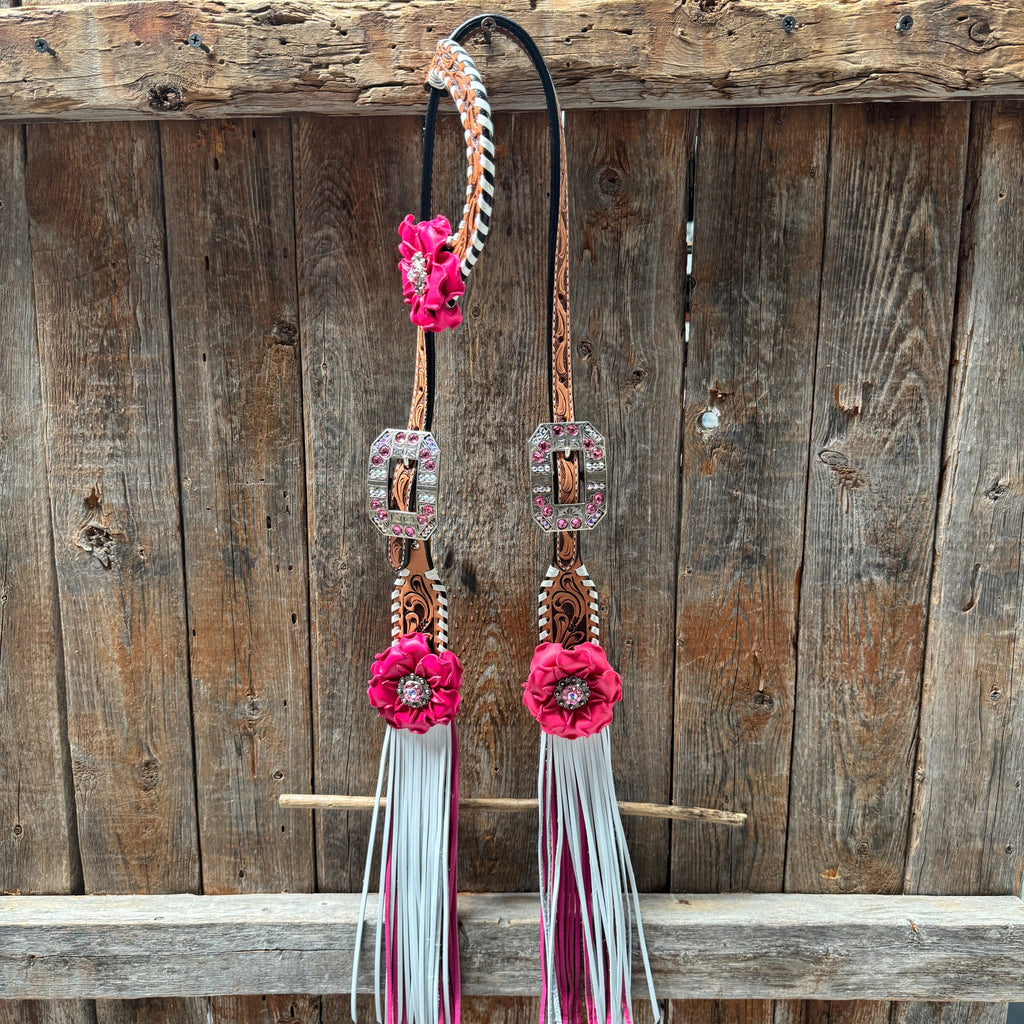 Light Oil Whipstitch Pink and White One Ear & Breastcollar Tack Set #OEBC437 — view 7