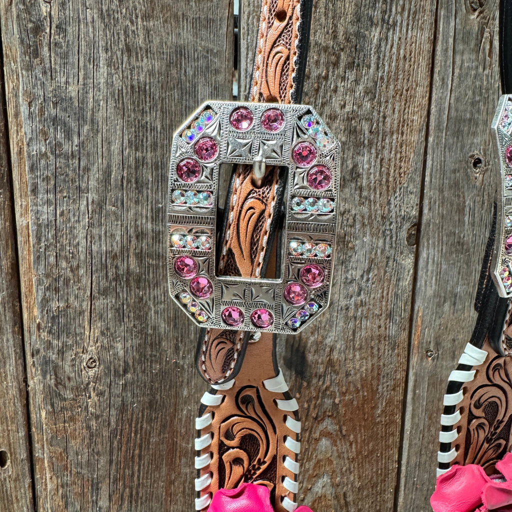 Light Oil Whipstitch Pink and White One Ear & Breastcollar Tack Set #OEBC437 — view 5