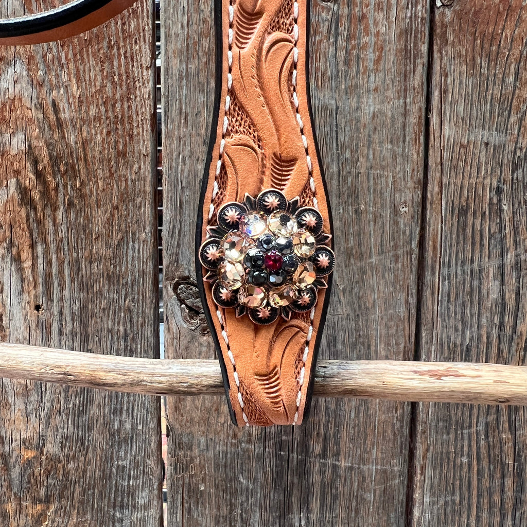 Floral Tooled V-Brow Headstall / Bridle #BB204 — view 3