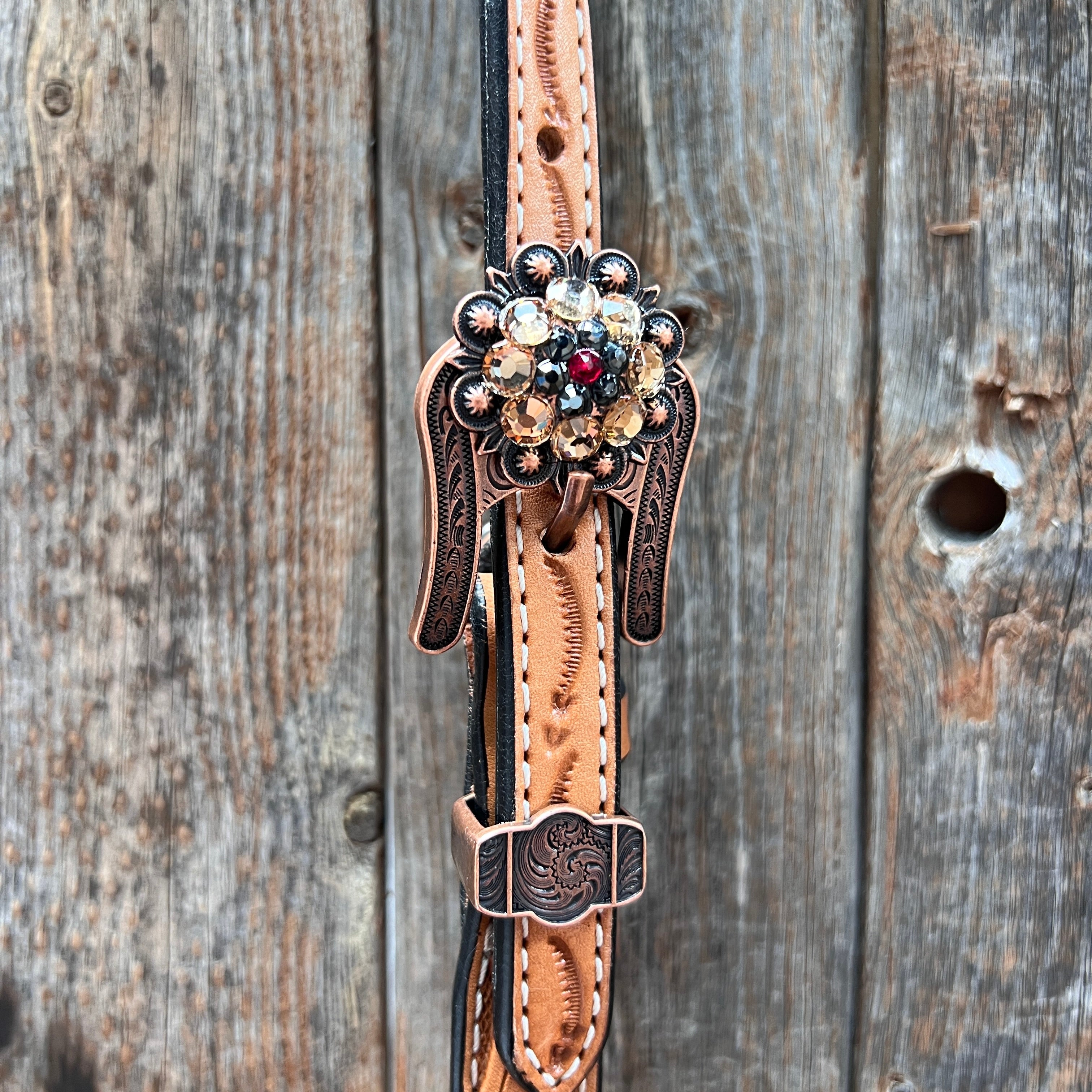 Floral Tooled V-Brow Headstall / Bridle #BB204 — view 4