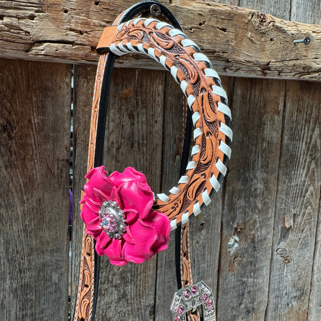 Light Oil Whipstitch Pink and White One Ear & Breastcollar Tack Set #OEBC437 — view 8