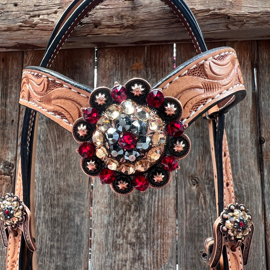 Floral Tooled V-Brow Headstall / Bridle #BB204 — view 2