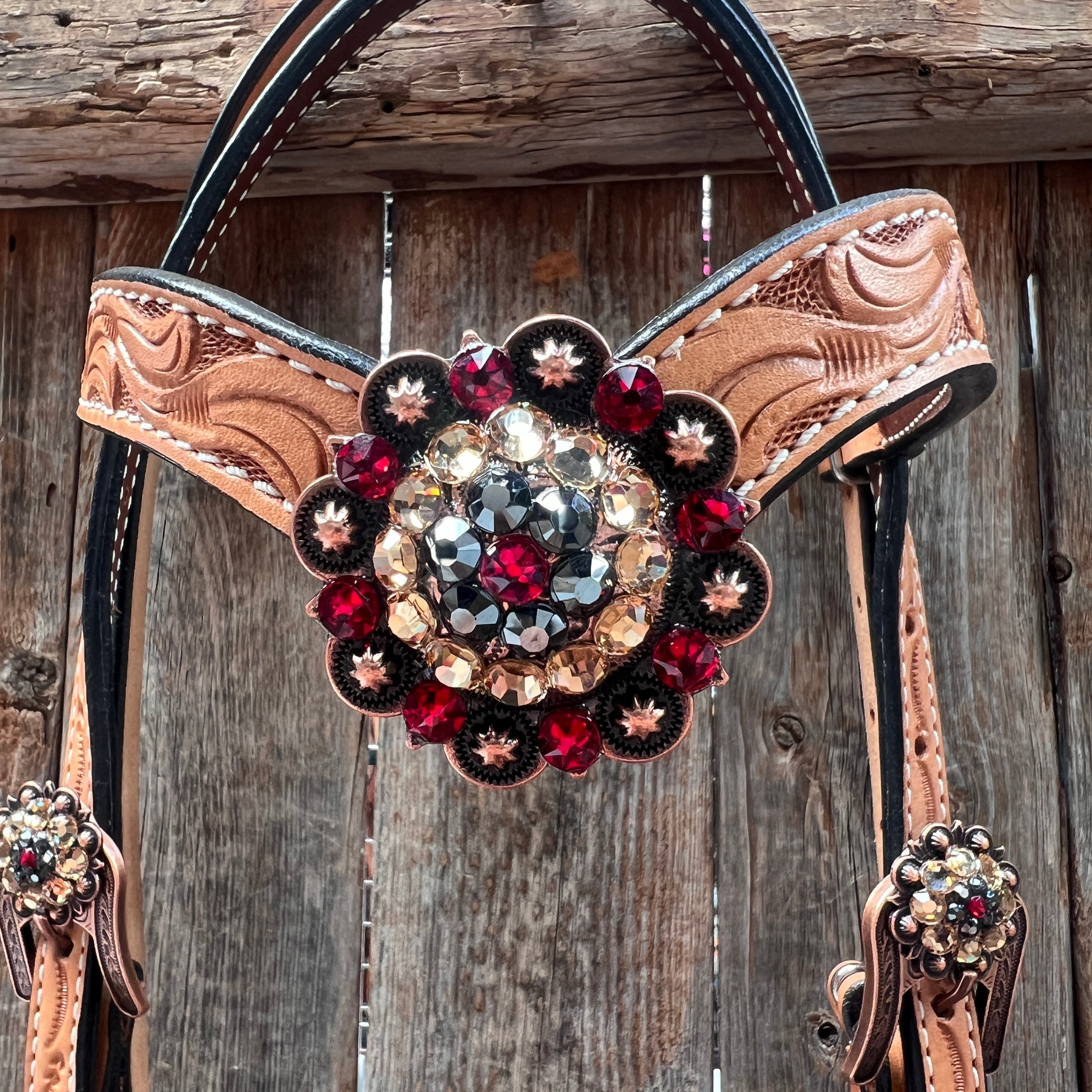 Floral Tooled V-Brow Headstall / Bridle #BB204 — view 2
