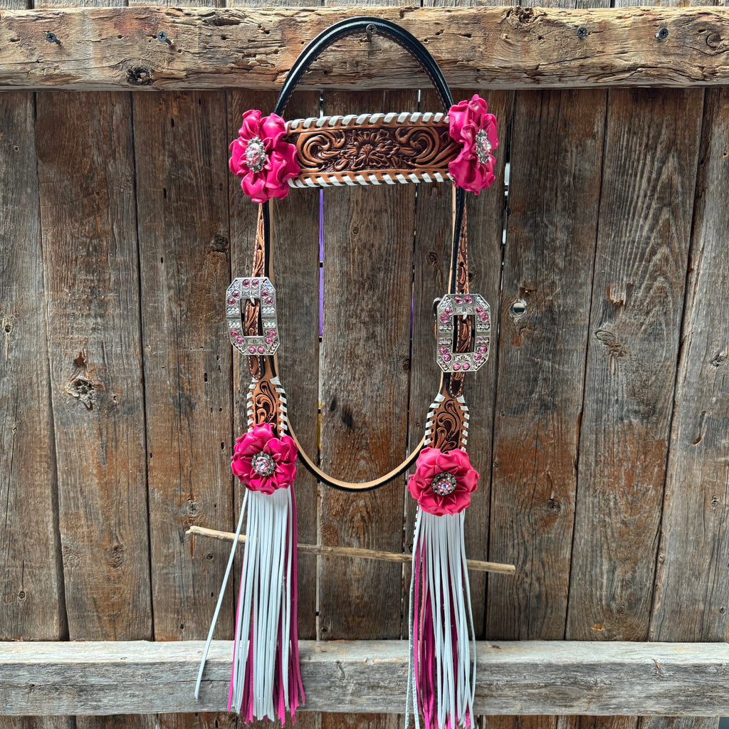 Light Oil Whipstitch Pink and White One Ear & Breastcollar Tack Set #OEBC437 — view 3