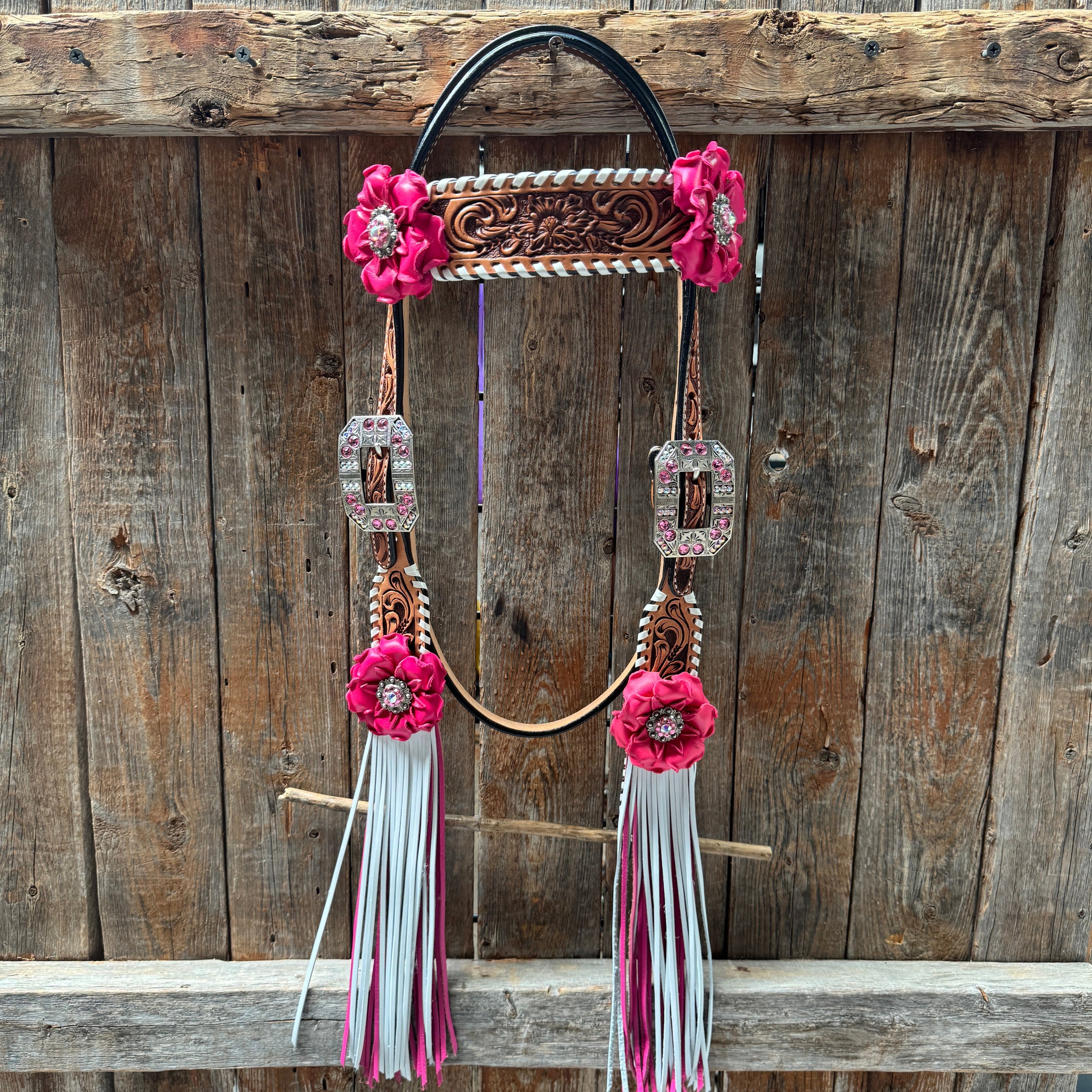 Light Oil Whipstitch Pink and White One Ear & Breastcollar Tack Set #OEBC437 — view 3