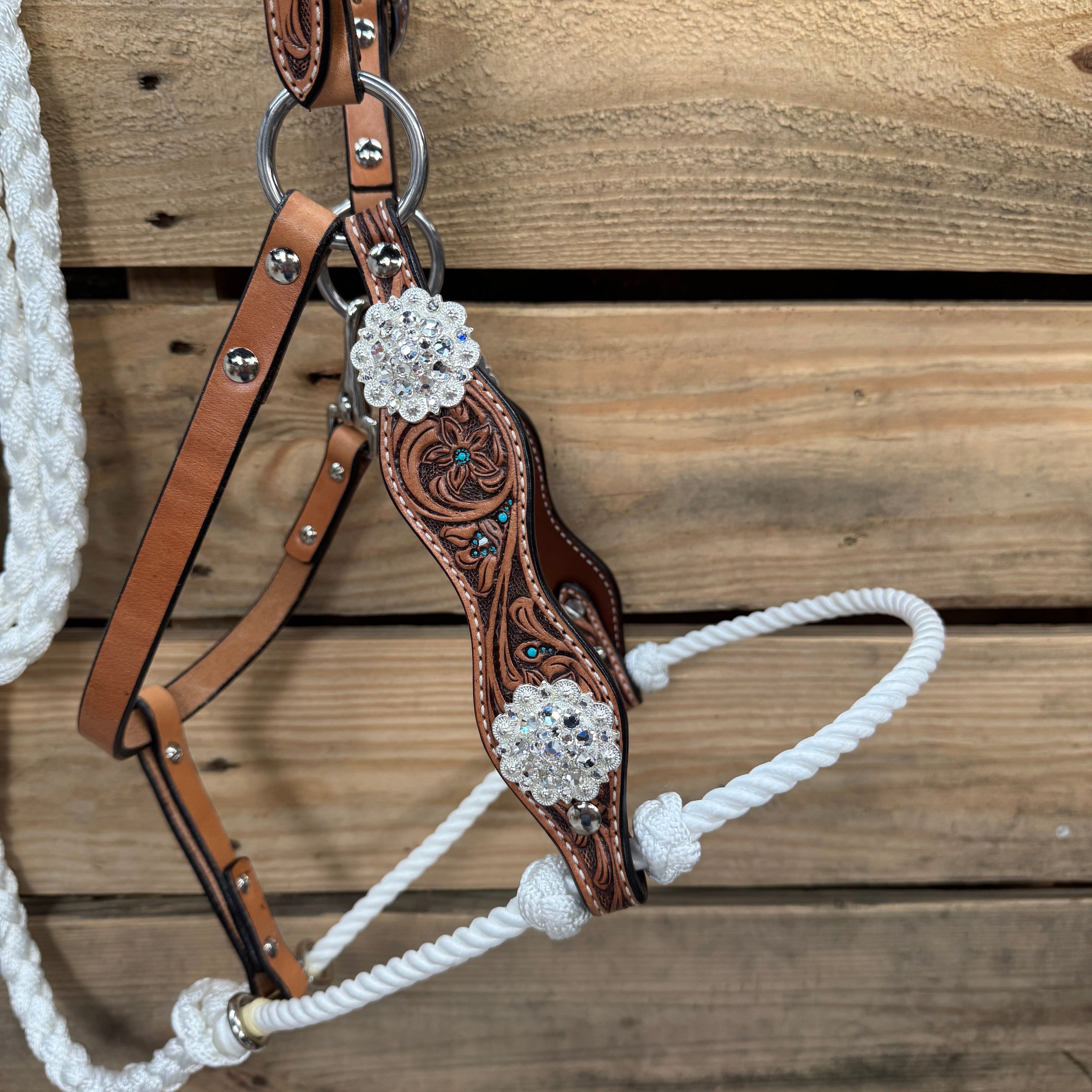 Floral Tooled Lariat & Leather Combo Halter #LH109 — view 2