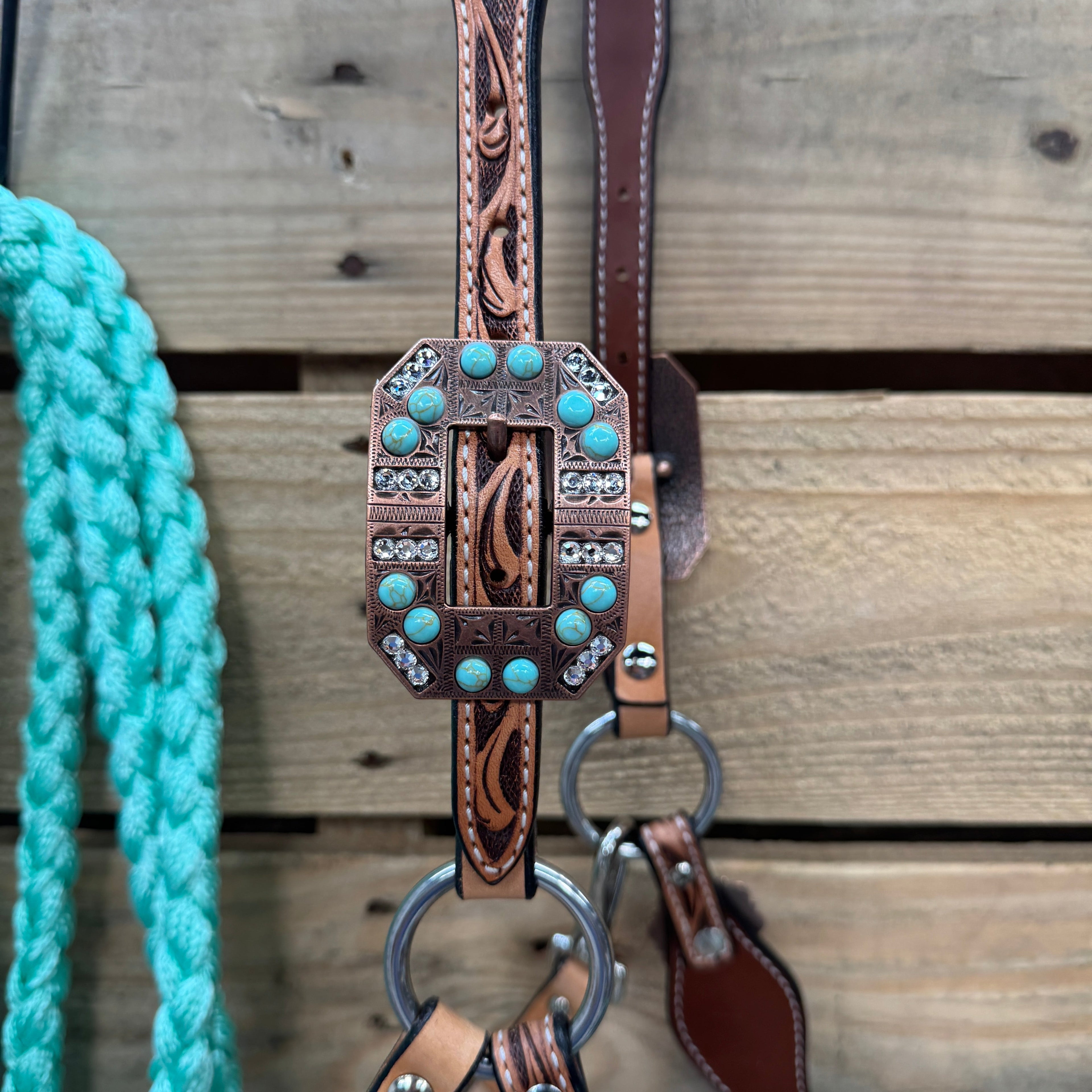 Floral Tooled Lariat & Leather Combo Halter #LH108 — view 3