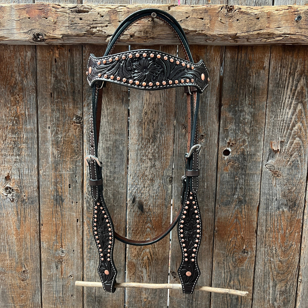 Dark Oil Floral Tooled with Copper Dots Tack Sets — view 5