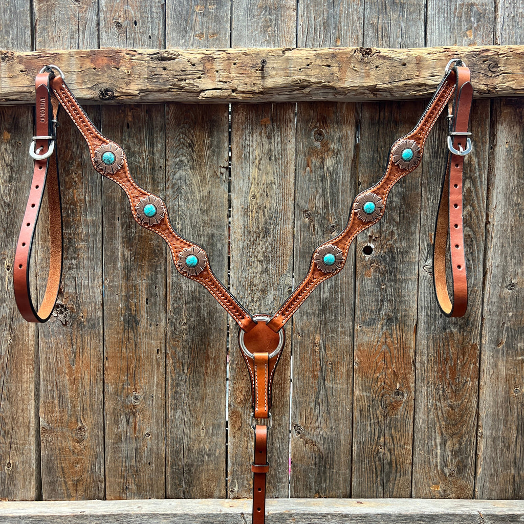 Light Oil Basketweave Copper and Turquoise Browband/One Ear Tack Set #BBBC625 — view 8