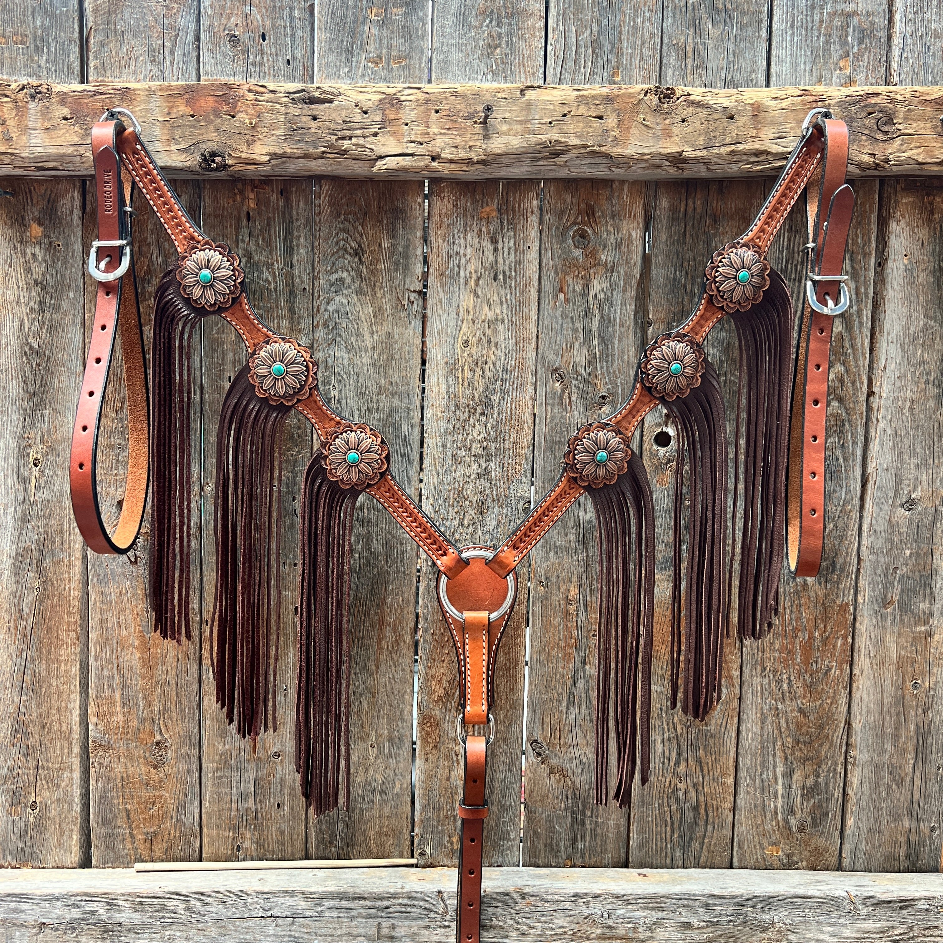 Light Oil Basketweave Copper Flower Browband/One Ear Tack Set #BBBC620 — view 8