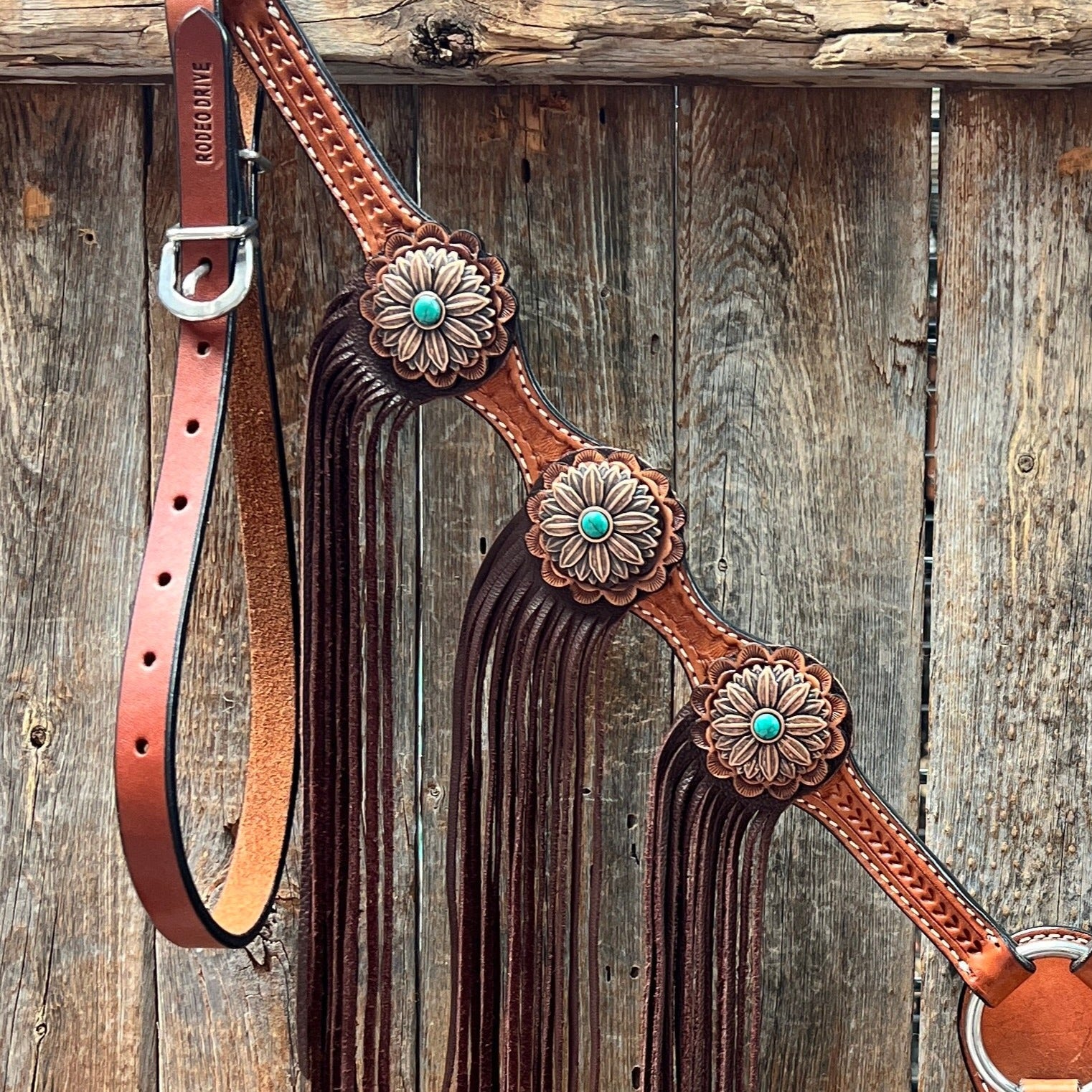 Light Oil Basketweave Copper Flower Browband/One Ear Tack Set #BBBC620 — view 9