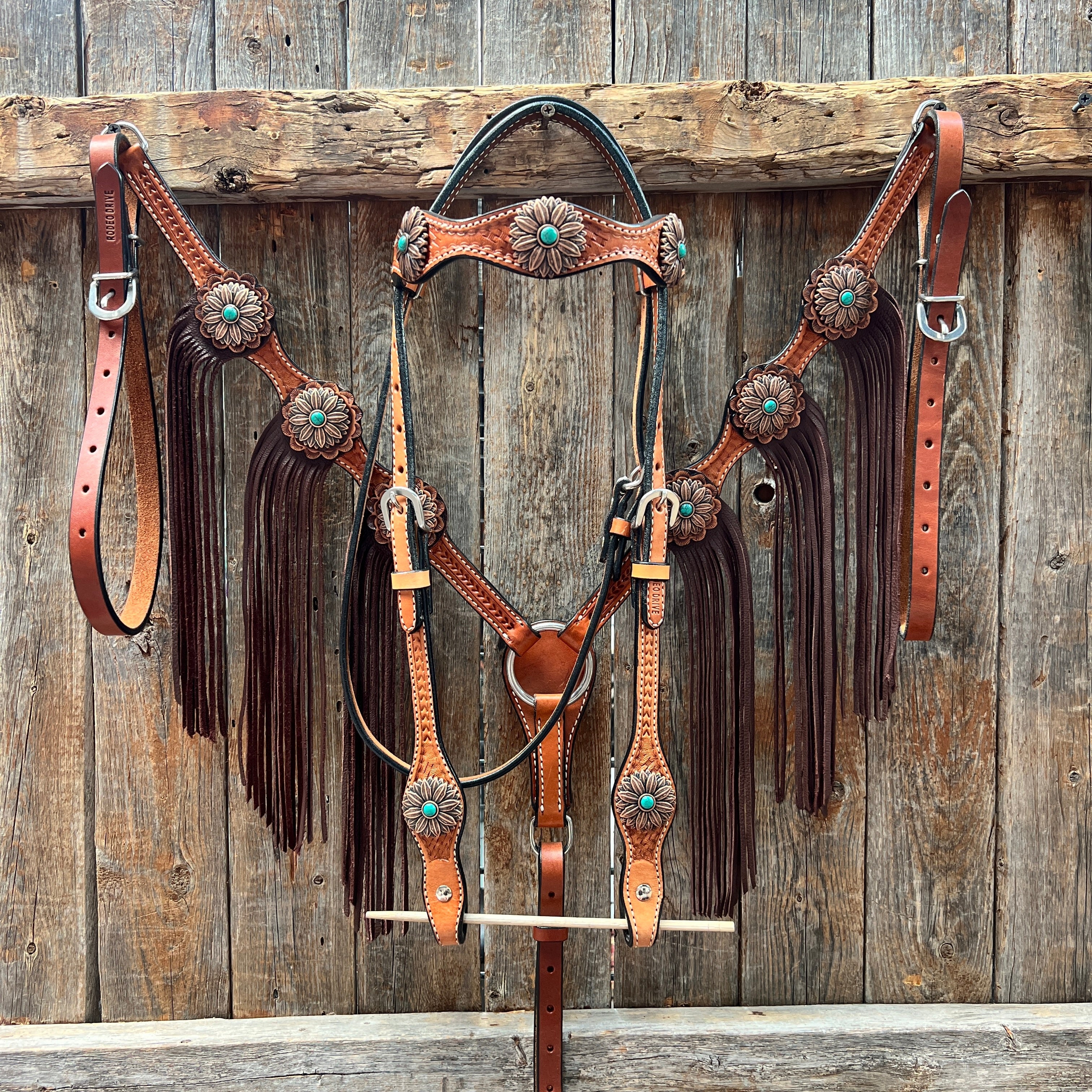Light Oil Basketweave Copper Flower Browband/One Ear Tack Set #BBBC620