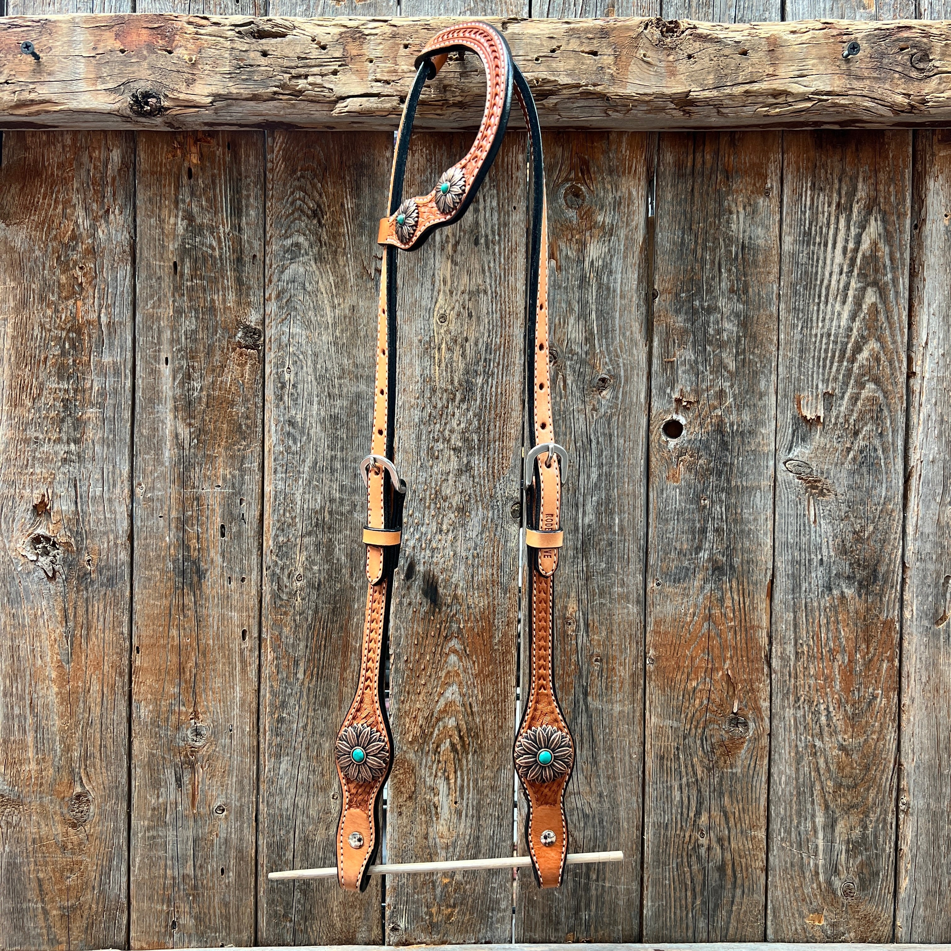 Light Oil Basketweave Copper Flower Browband/One Ear Tack Set #BBBC620 — view 6
