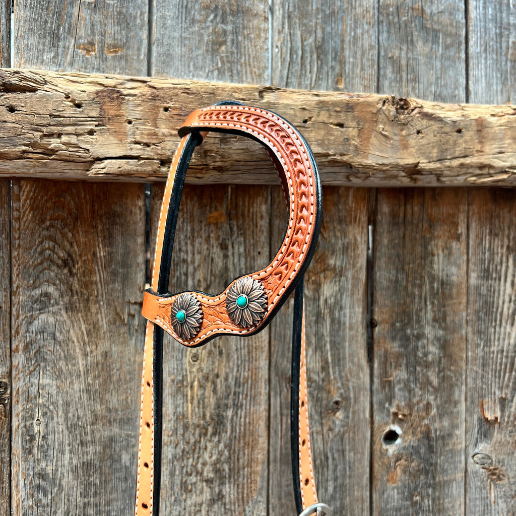 Light Oil Basketweave Copper Flower Browband/One Ear Tack Set #BBBC620 — view 7