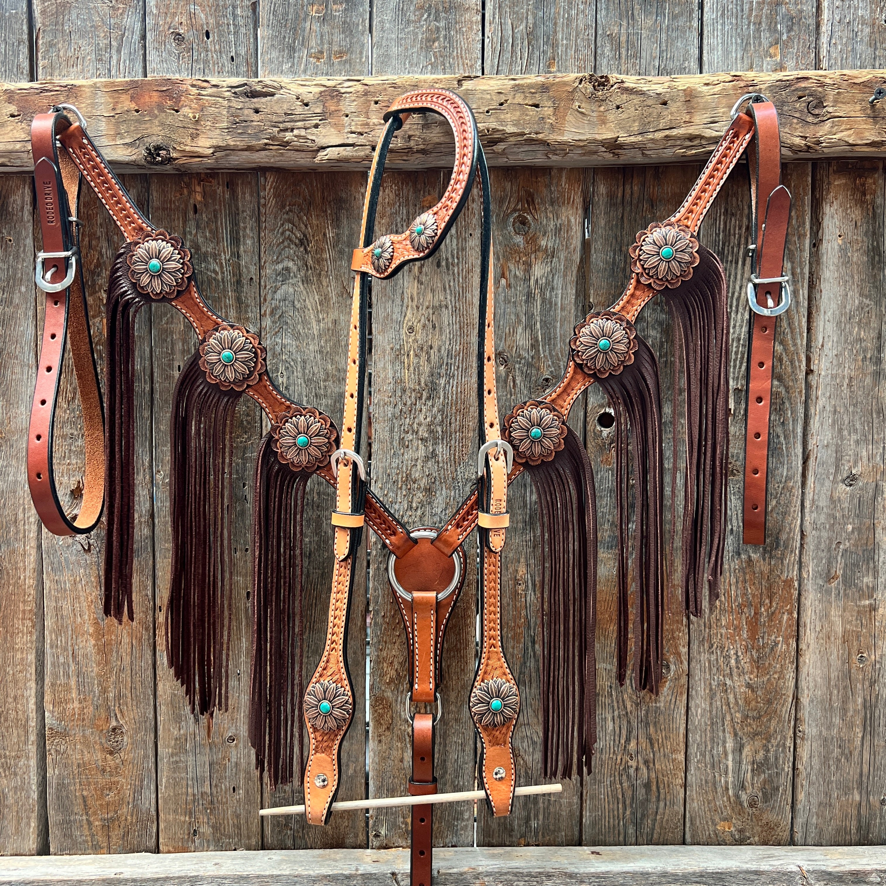 Light Oil Basketweave Copper Flower Browband/One Ear Tack Set #BBBC620 — view 2