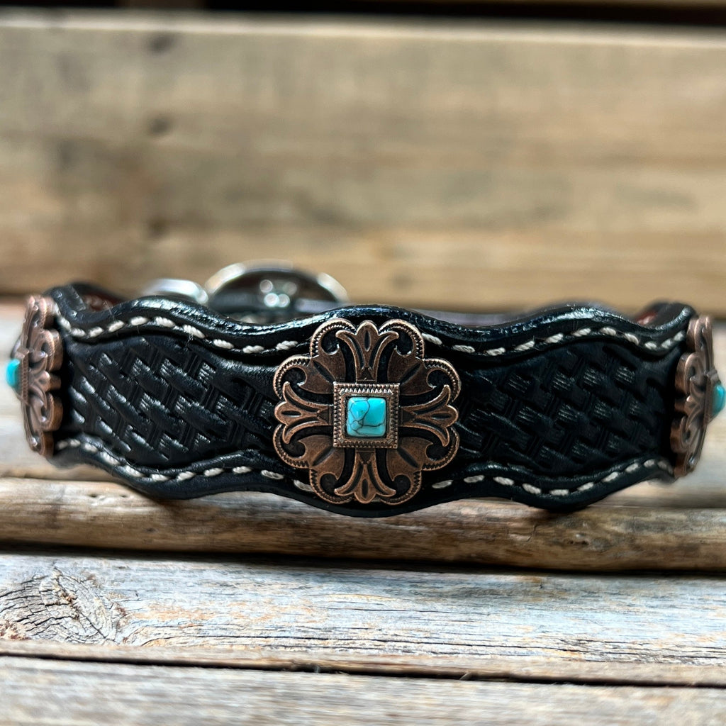Genuine Leather Dog Collar or Leash With Copper Fleur De Lis Conchos 10" to 22" W141S -DC55 — view 5