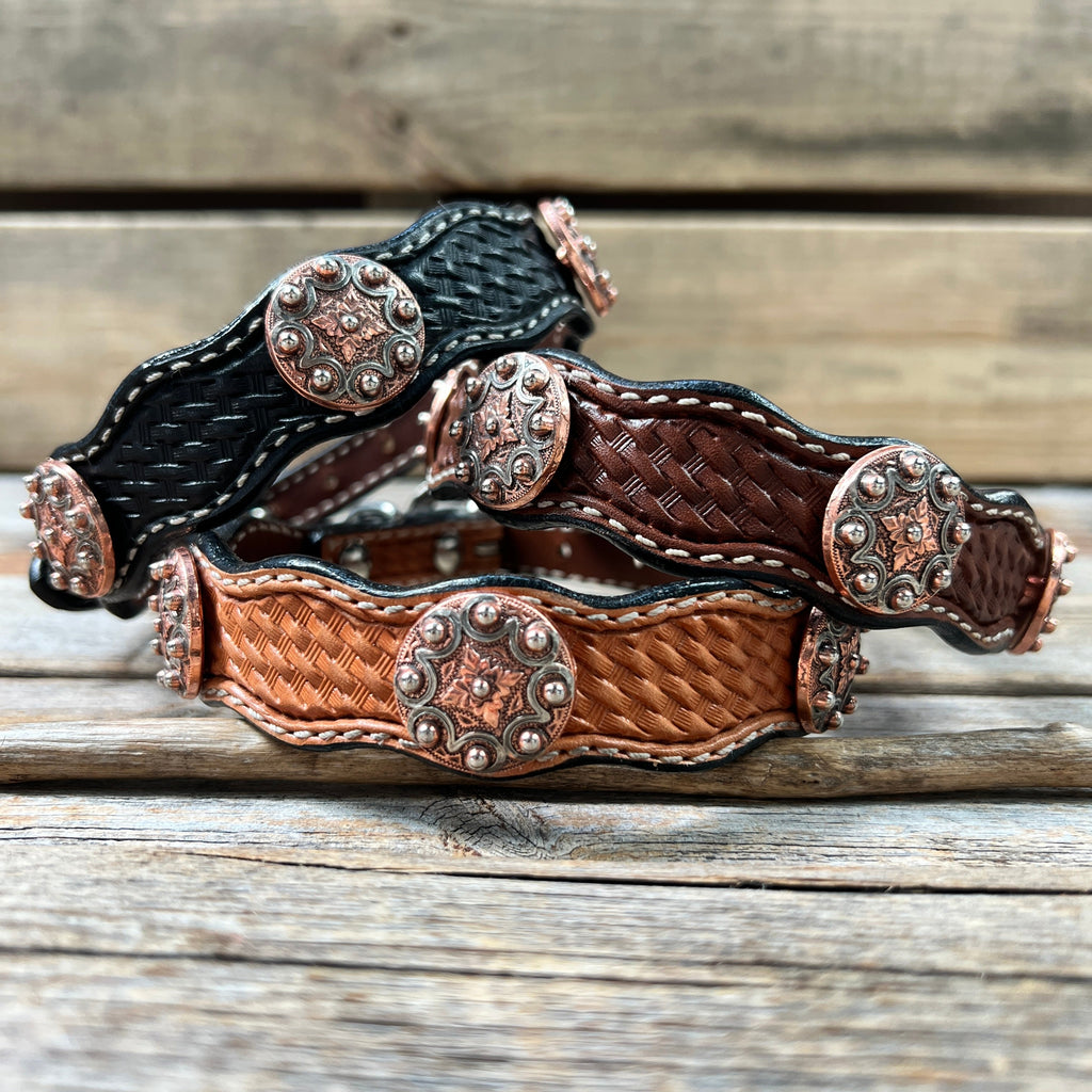 Genuine Leather Dog Collar With Copper Dots Conchos 10" to 22" W184S -DC58