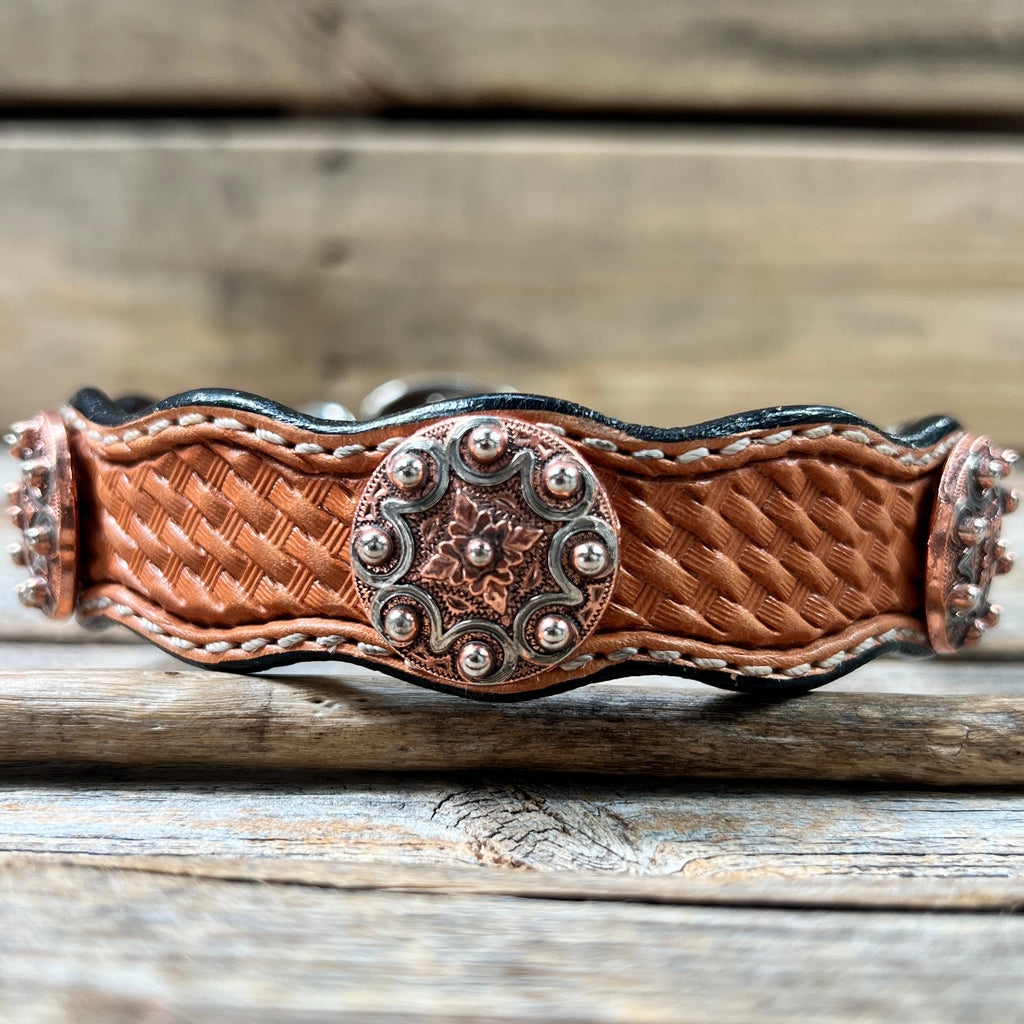 Genuine Leather Dog Collar With Copper Dots Conchos 10" to 22" W184S -DC58 — view 2