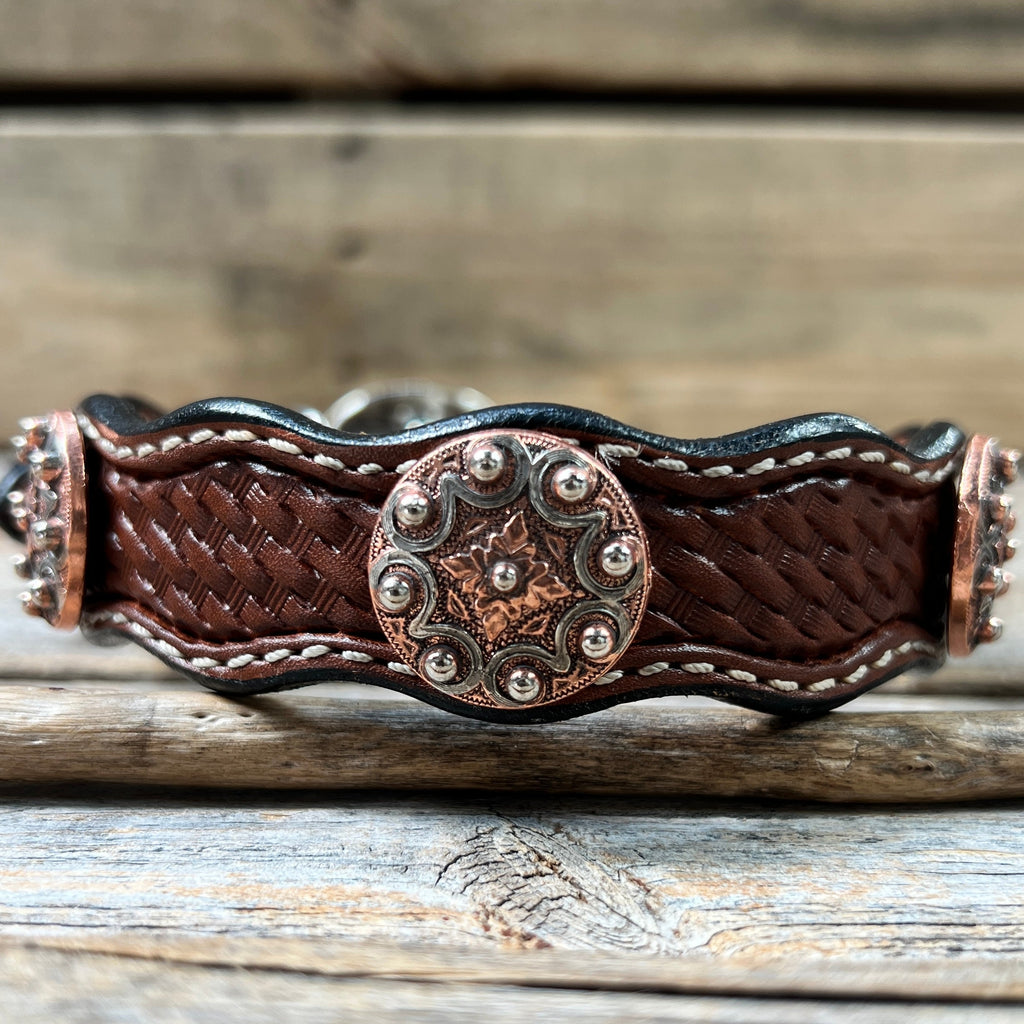 Genuine Leather Dog Collar With Copper Dots Conchos 10" to 22" W184S -DC58 — view 3