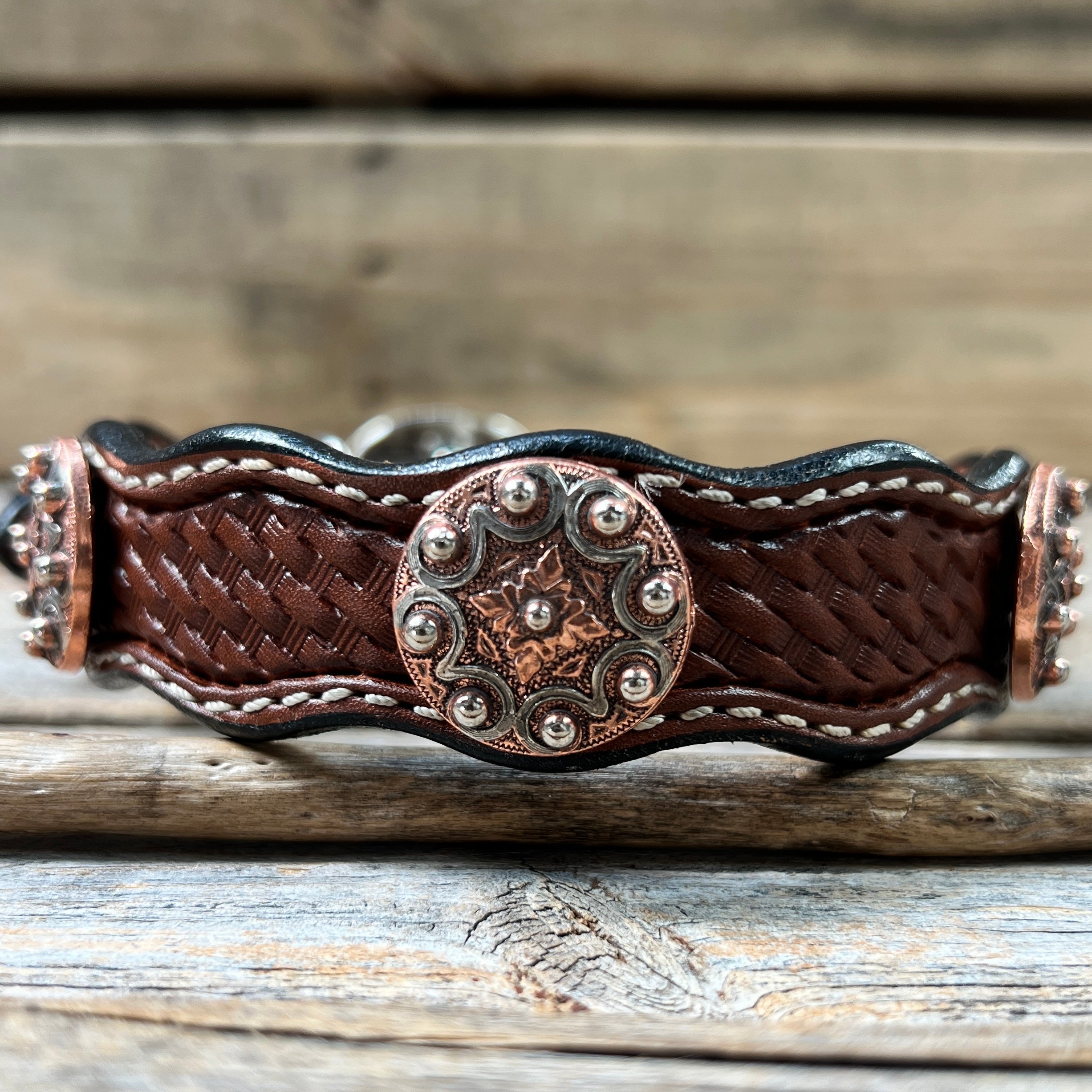Genuine Leather Dog Collar With Copper Dots Conchos 10" to 22" W184S -DC58 — view 3