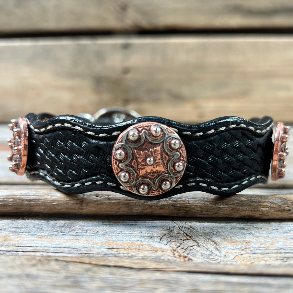 Genuine Leather Dog Collar With Copper Dots Conchos 10" to 22" W184S -DC58 — view 4