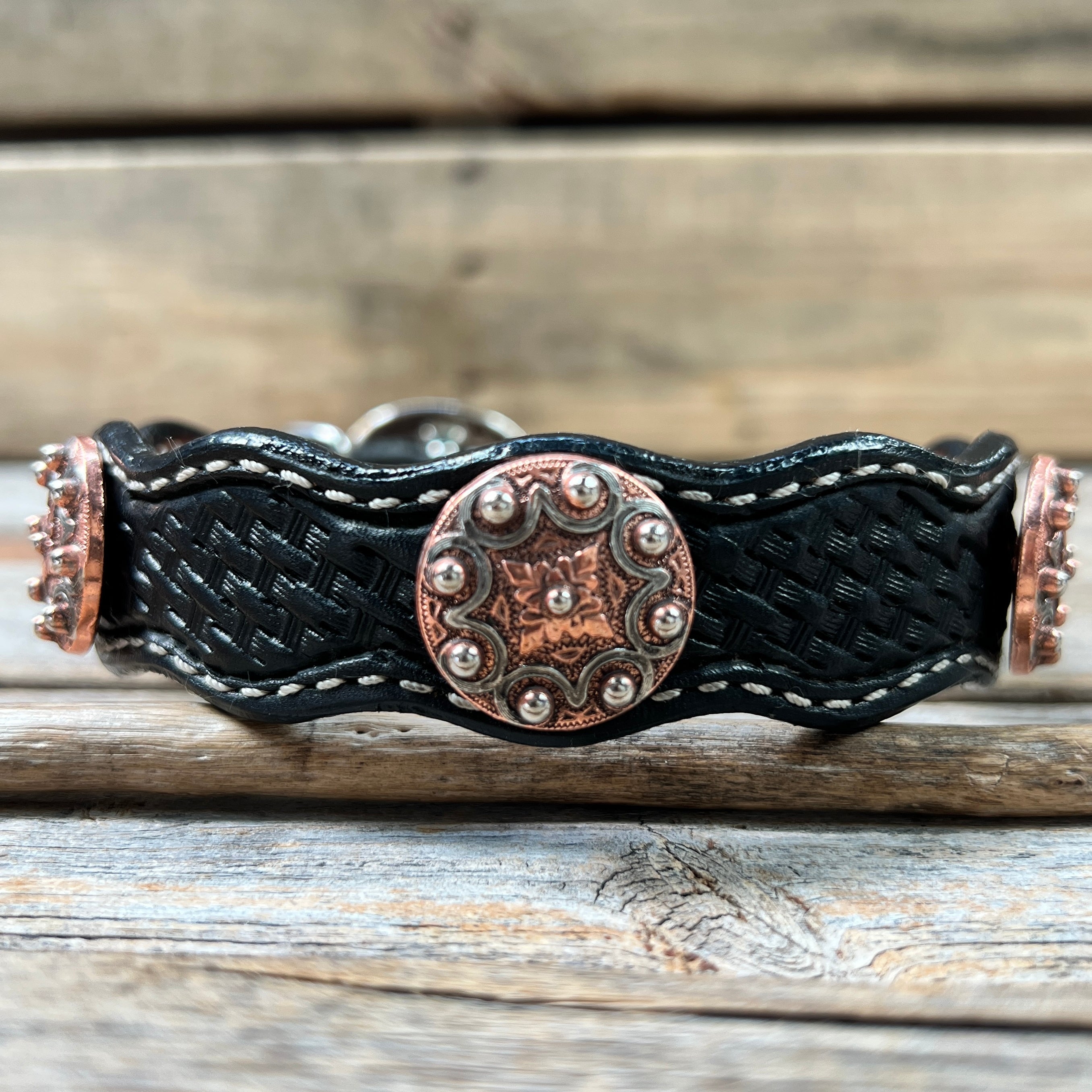 Genuine Leather Dog Collar With Copper Dots Conchos 10" to 22" W184S -DC58 — view 4