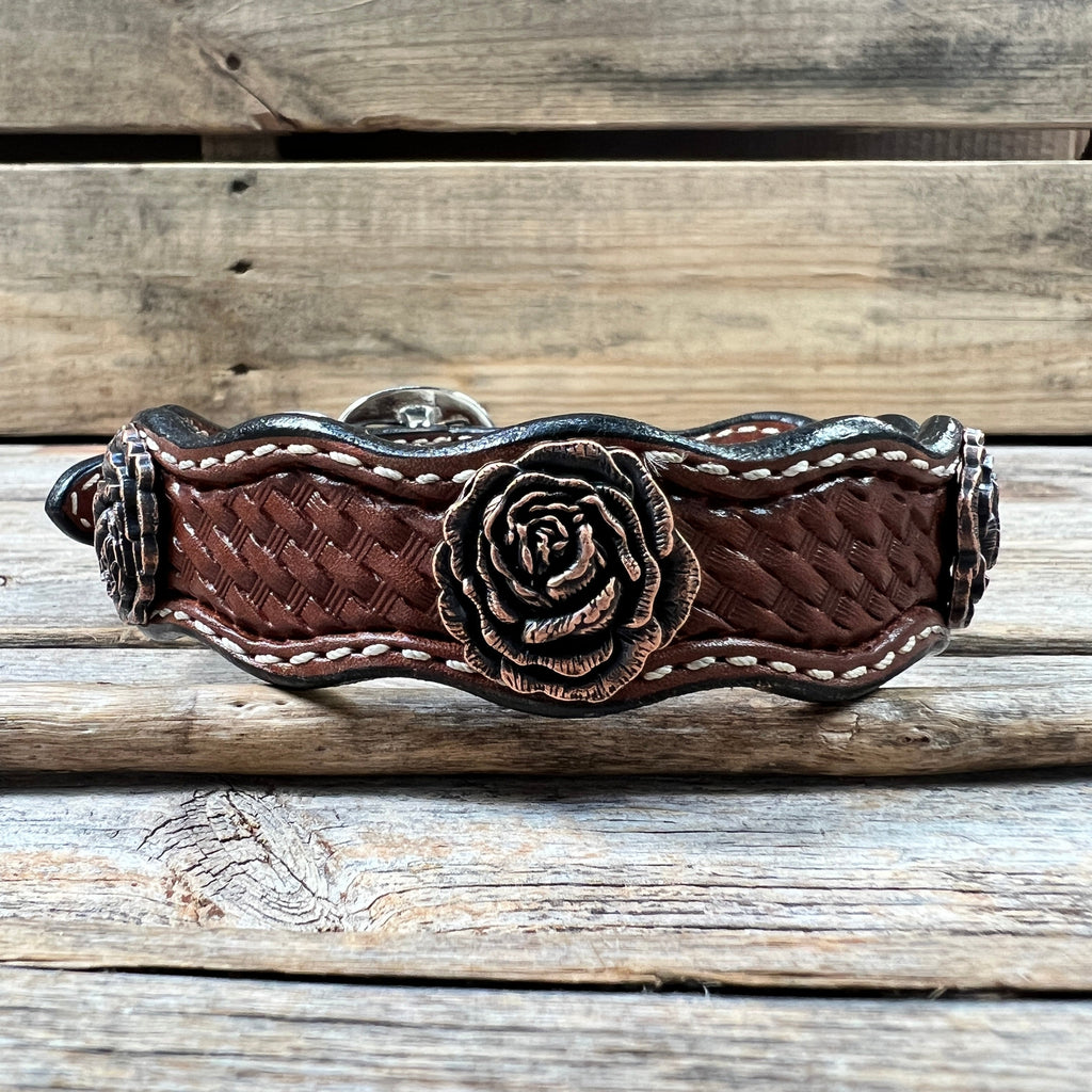 Genuine Leather Dog Collar With Copper Rose Conchos 10" to 22" W107S -DC61 — view 3