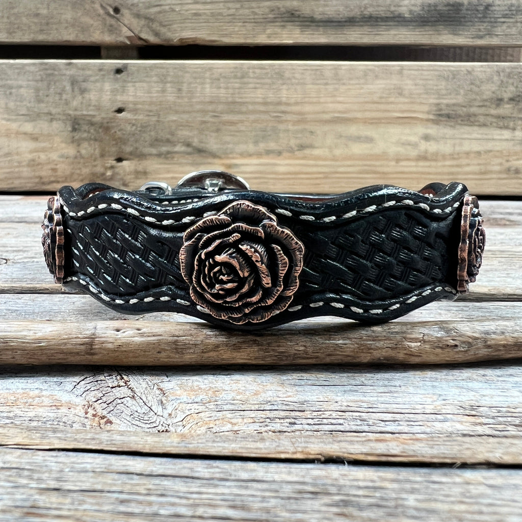Genuine Leather Dog Collar With Copper Rose Conchos 10" to 22" W107S -DC61 — view 4