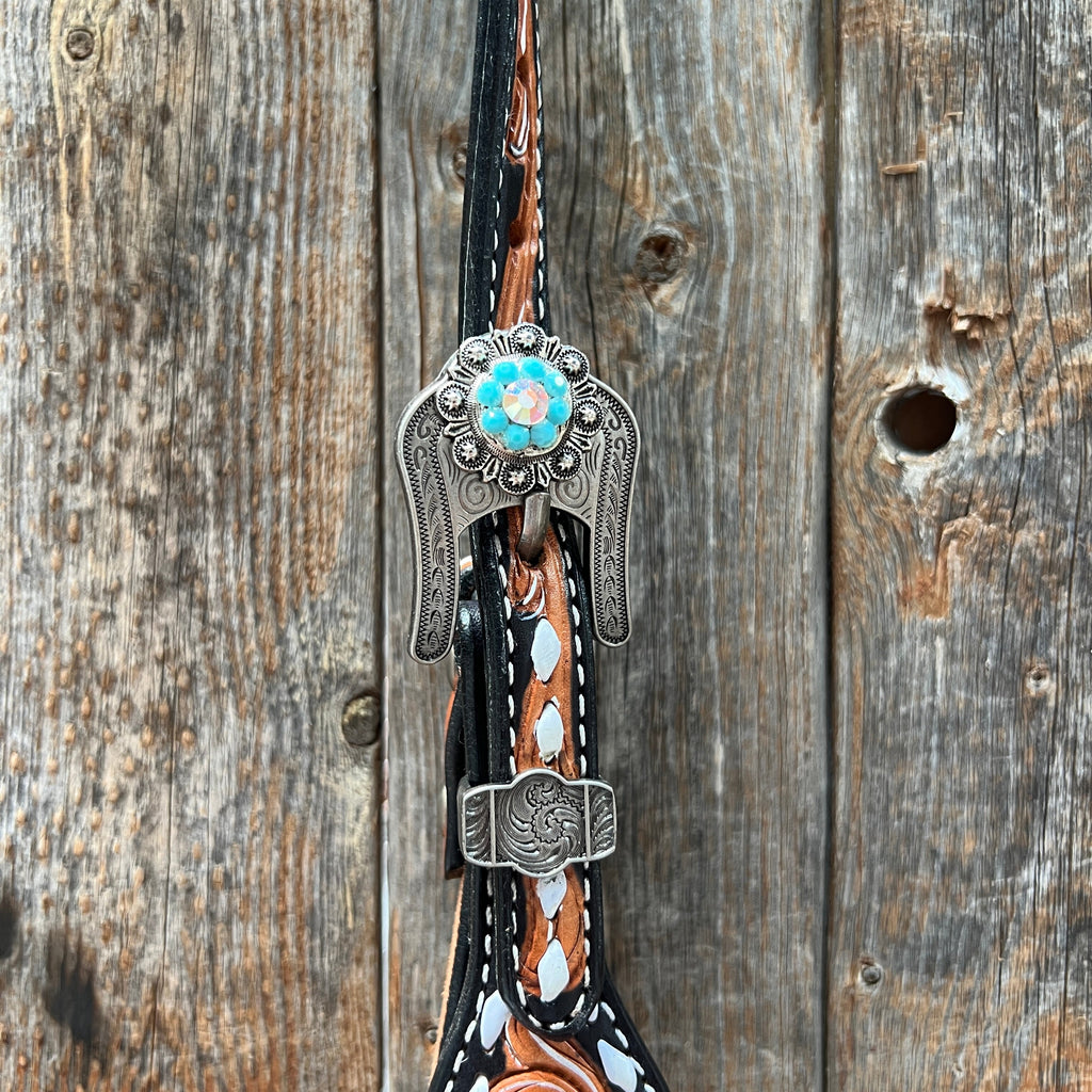 Classic Red and Turquoise Browband / One Ear Tack Set #BBBC436 — view 5