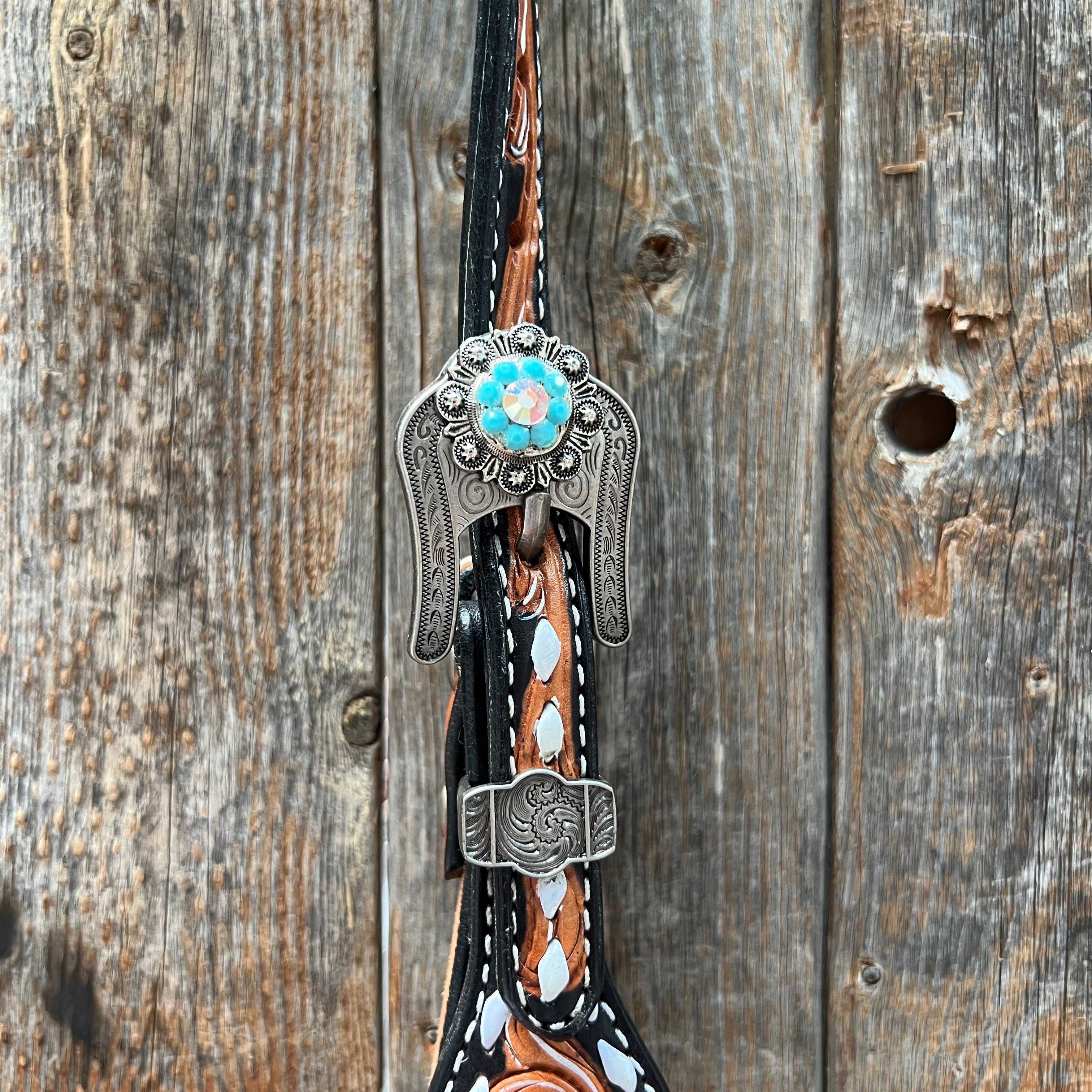 Classic Red and Turquoise Browband / One Ear Tack Set #BBBC436 — view 5