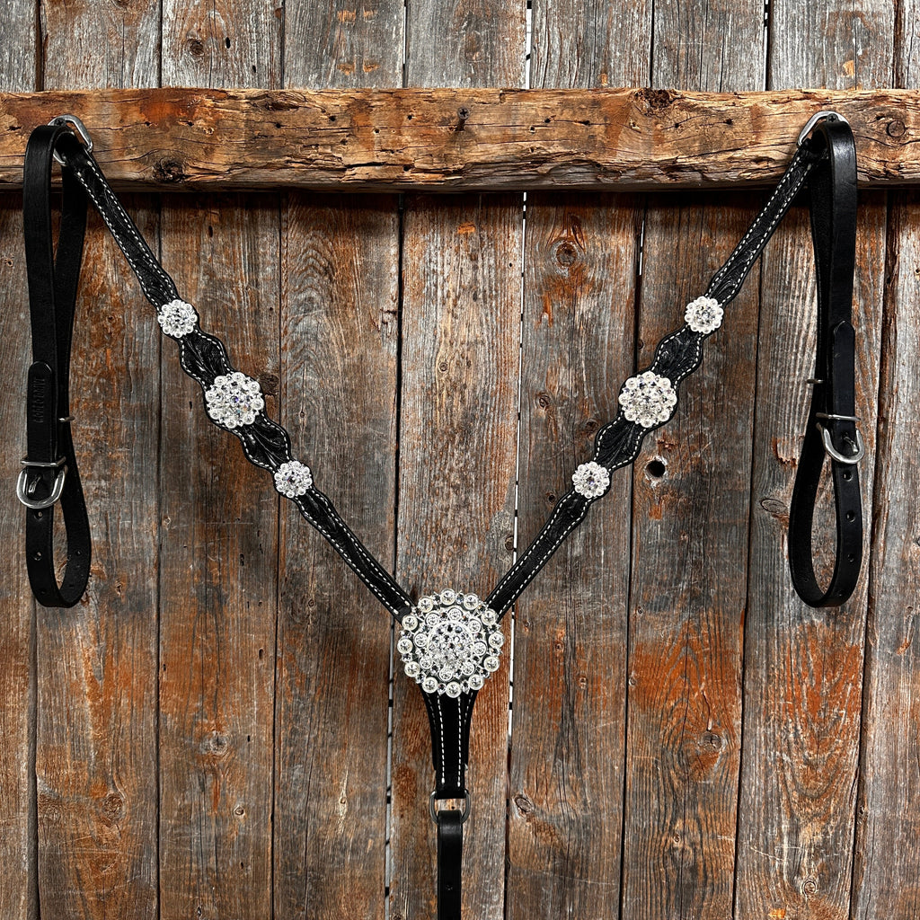 Black Floral Bright Clear Browband / One Ear Tack Set #BBBC599 — view 8