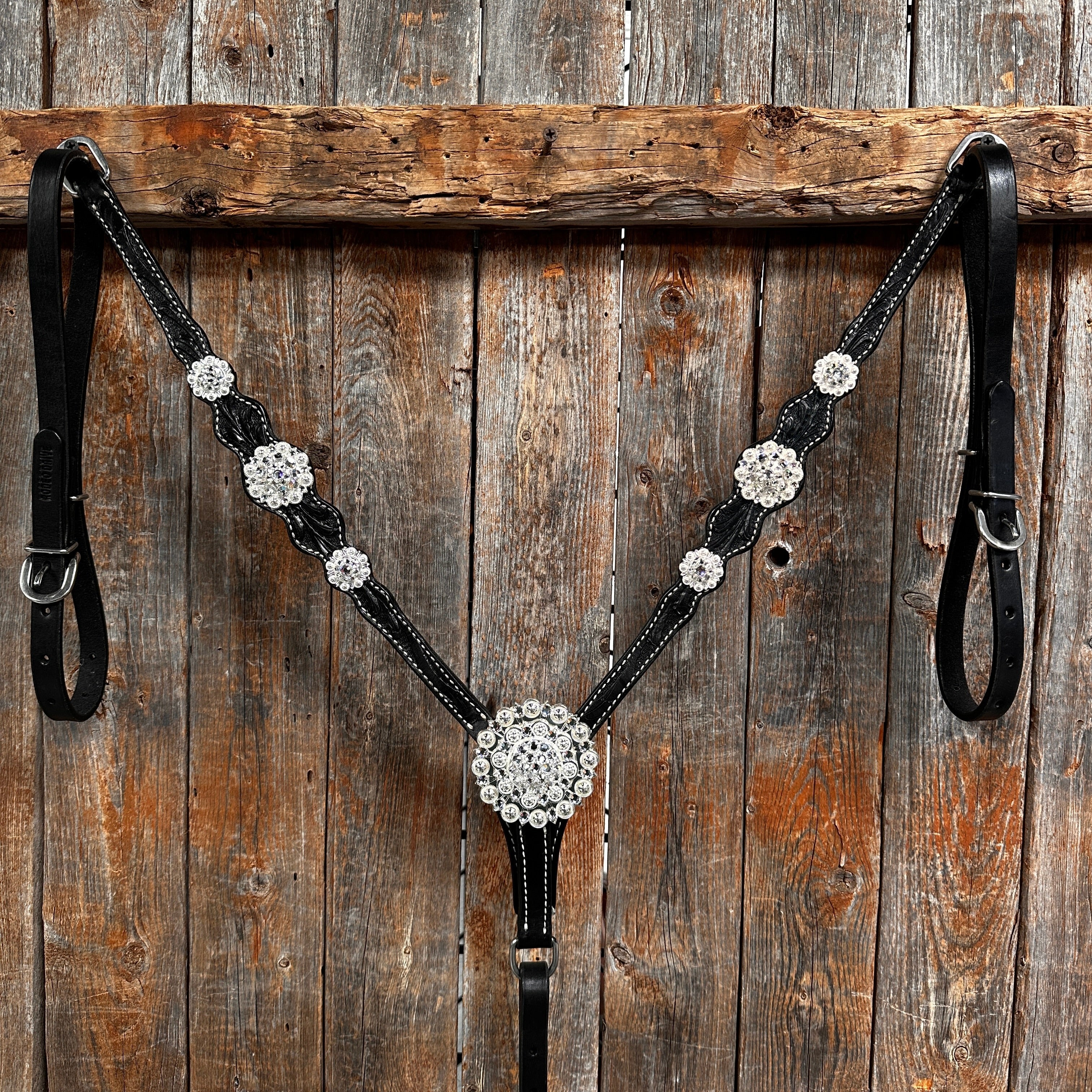 Black Floral Bright Clear Browband / One Ear Tack Set #BBBC599 — view 8