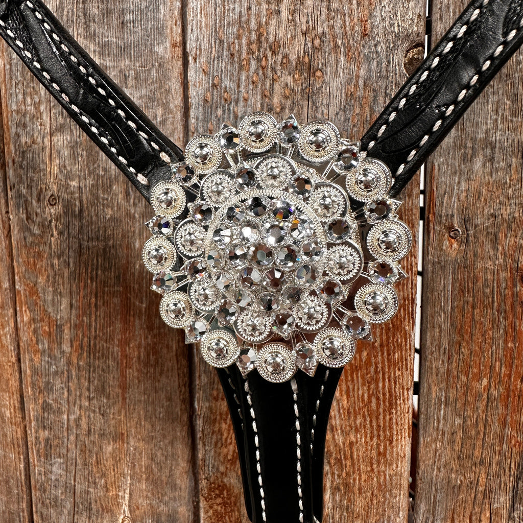 Black Floral Bright Clear Browband / One Ear Tack Set #BBBC599 — view 9