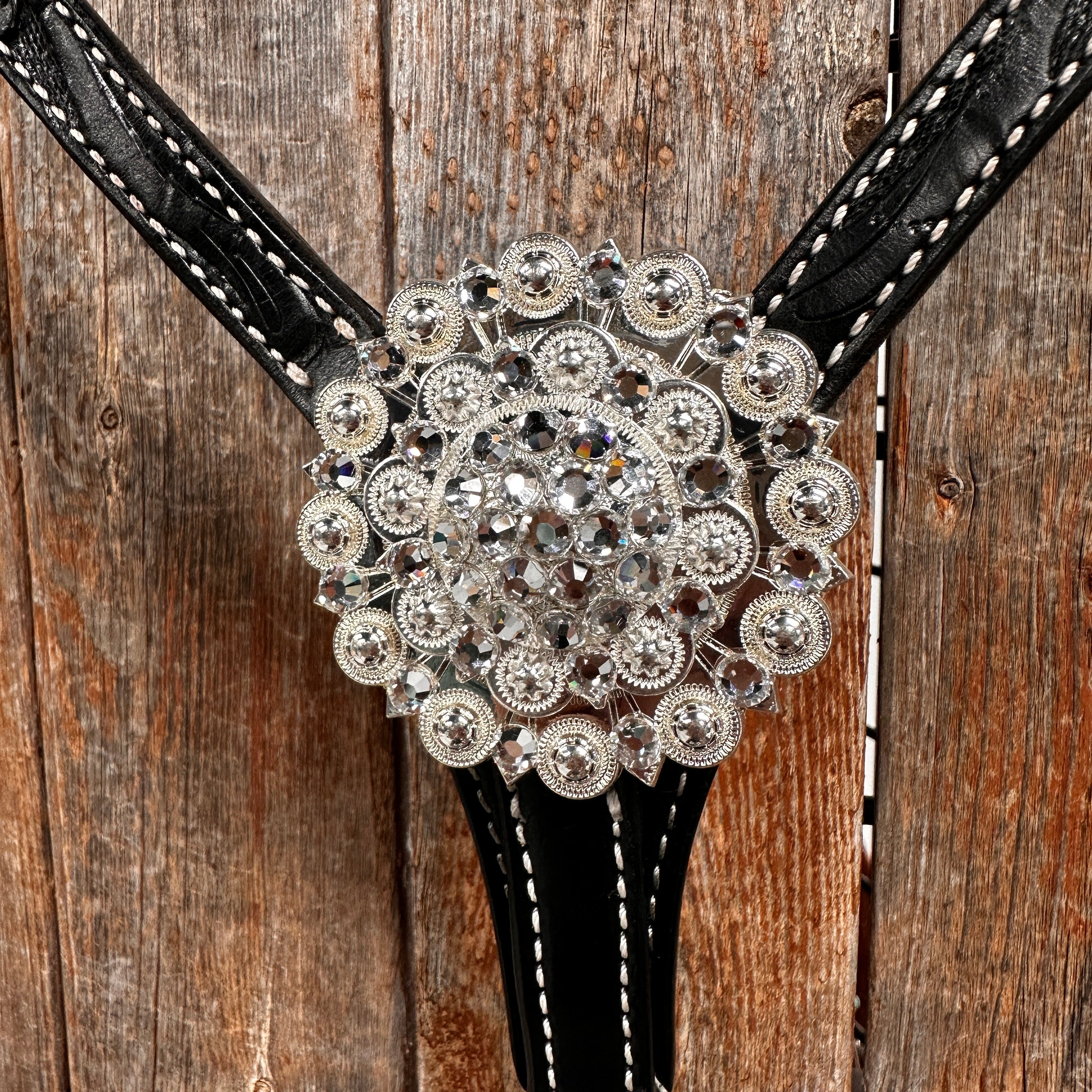 Black Floral Bright Clear Browband / One Ear Tack Set #BBBC599 — view 9